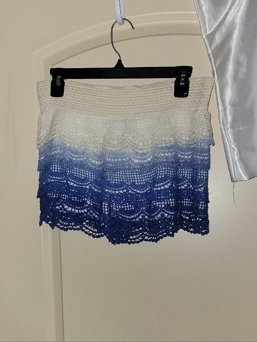 blue island Crochet Ombre Mini Skirt in Cream to Blue